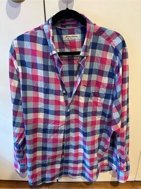 Tommy Bahama Pink, Blue & Purple Plaid Camp Shirt